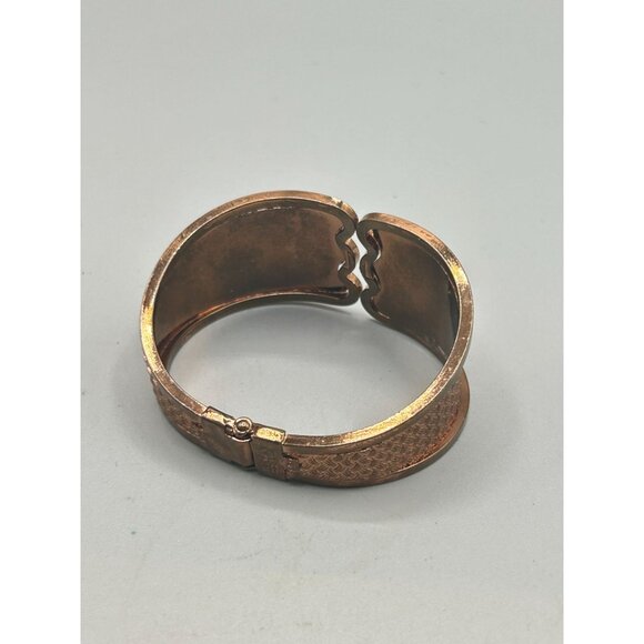 Vintage Genuine Copper Bangle Statement Clamper Bracelet Textured Wide Design - Picture 6 of 9